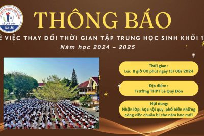 THÔNG BÁO: Về việc thay đổi thời gian tập trung học sinh khối 10 – năm học 2024 – 2025